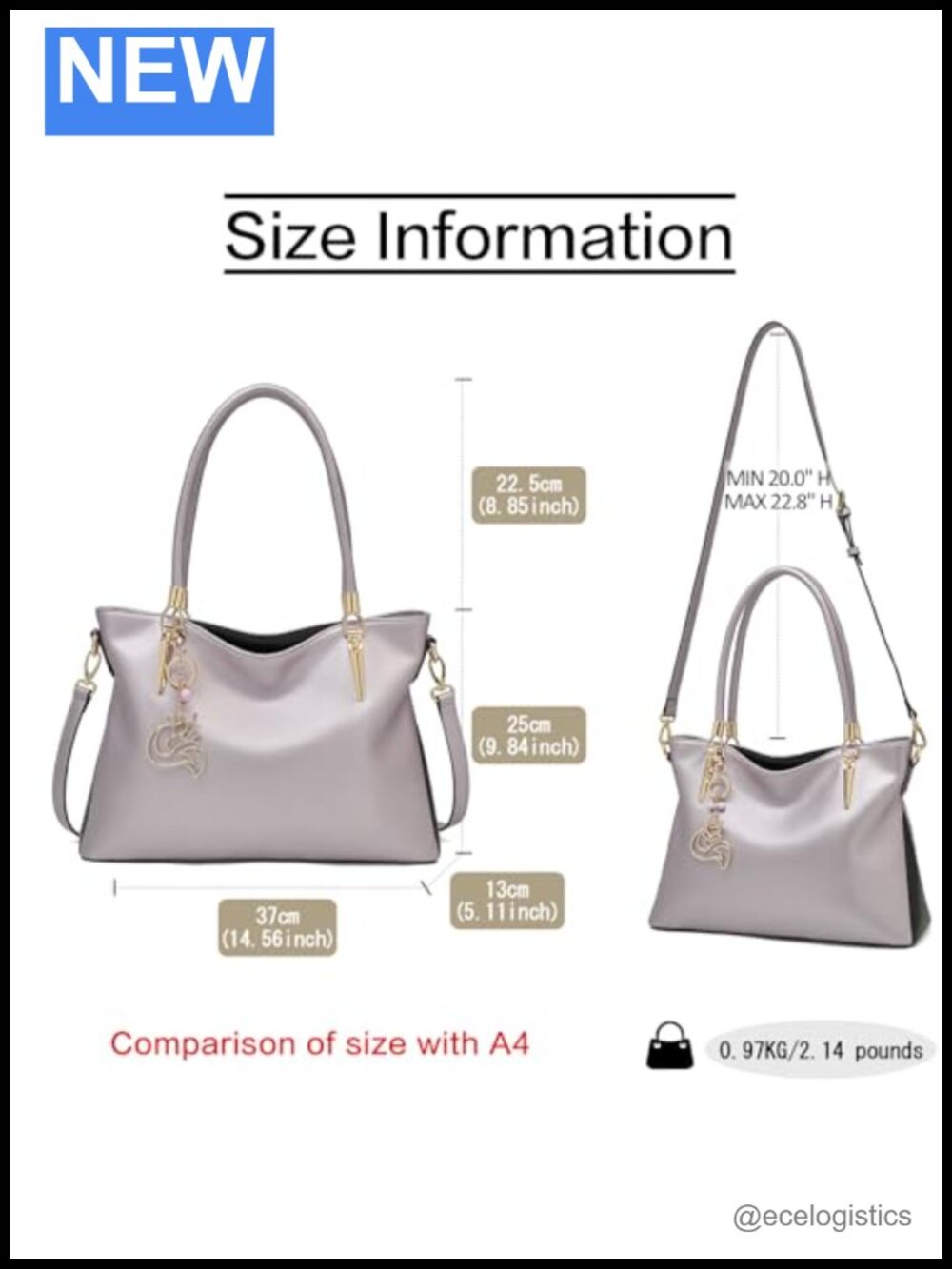 Genuine Leather Women's Tote Handbag with Matching Wallet - Picture 4 of 6